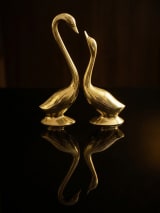 Polished Brass Swan Pair on Pedestal - Love Birds Showpiece — view 3