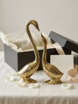 Polished Brass Swan Pair on Pedestal - Love Birds Showpiece — view 4