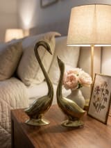 Polished Brass Swan Pair on Pedestal - Love Birds Showpiece — view 5