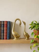 Polished Brass Swan Pair on Pedestal - Love Birds Showpiece — view 6