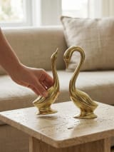Polished Brass Swan Pair on Pedestal - Love Birds Showpiece — view 7