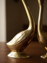 Polished Brass Swan Pair on Pedestal - Love Birds Showpiece — view 8
