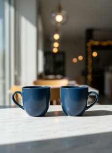 Midnight Blue Glossy Ceramic Tea Cups - Set of 2