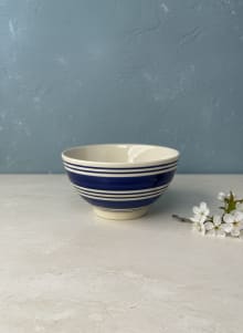 Hand-Painted Nautical Blue Striped Ceramic Serving Bowl 300 ML
