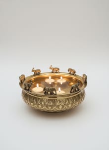 Royal Elephant Brass Urli Centerpiece with Engraved Patterns
