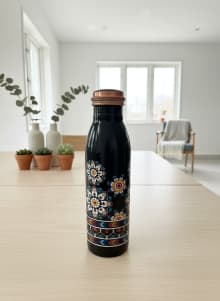 Handcrafted Mandala Print Black Copper Bottle - 1 Litre Ayurvedic Health Water Bottle