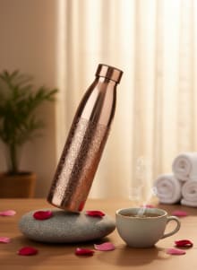 Hand-Engraved Pure Copper Water Bottle with Floral Motif - 950ml