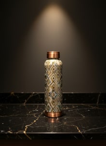 Handcrafted Geometric Diamond Pattern Pure Copper Water Bottle - Leakproof Ayurvedic Hydration