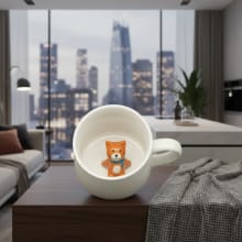 Handcrafted 3D Hidden Animal Ceramic Mug - Orange Cat Surprise Coffee Cup