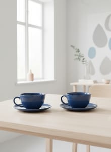 Royal Navy Blue Handcrafted Ceramic Teacup with Saucer - Set of 2