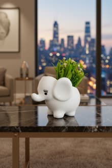 White Elephant Ceramic Planter - Minimalist Animal Shape Flower Pot for Home Decor