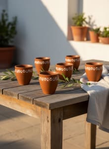 Handcrafted Terracotta Kulhad Set of 6 with Traditional White Hand-Painted Designs