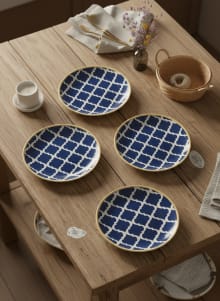 Indigo Moroccan Quatrefoil Ceramic Dinner Plates - Set of 4