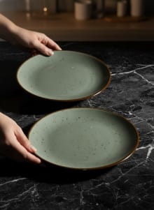 Sage Green Speckled Ceramic Snacks Plate Set (Set of 2)