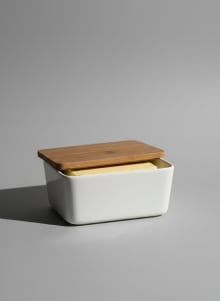 Artisanal White Ceramic Butter Dish with Natural Bamboo Lid