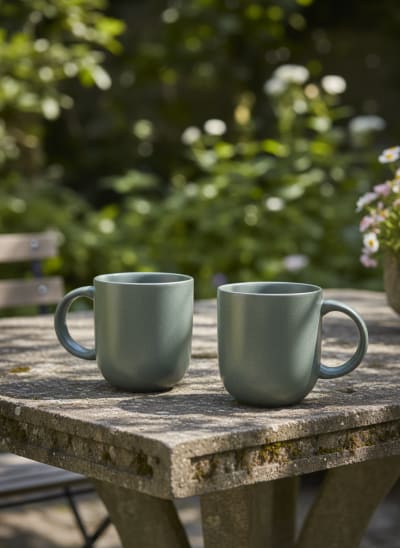 Handcrafted Sage Green Ceramic Tea Cups - Set of 2