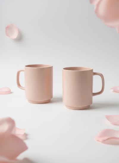 Blush Pink Minimalist Ceramic Coffee Mug Set - Set of 2