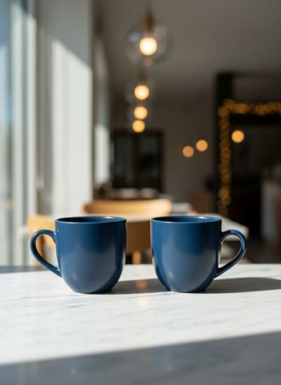 Midnight Blue Glossy Ceramic Tea Cups - Set of 2