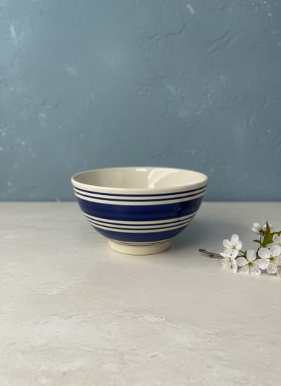Hand-Painted Nautical Blue Striped Ceramic Serving Bowl 300 ML