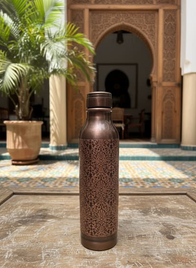 Handcrafted Antique Engraved Pure Copper Water Bottle
