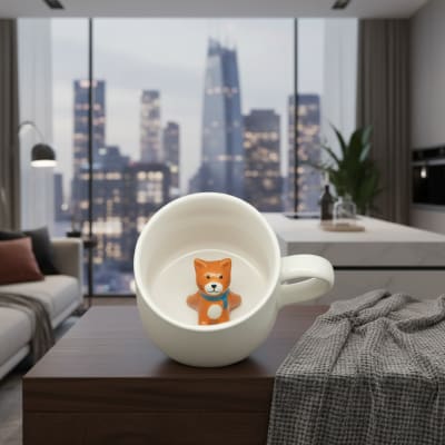 Handcrafted 3D Hidden Animal Ceramic Mug - Orange Cat Surprise Coffee Cup