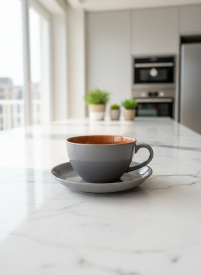 Modern Dual-Tone Ceramic Teacup and Saucer Set - Grey & Orange