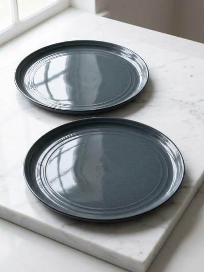 Slate Blue Speckled Ceramic Dinner Plates - Set of 2