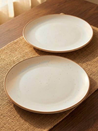 Ivory Speckled Ceramic Dinner Plates - Set of 2