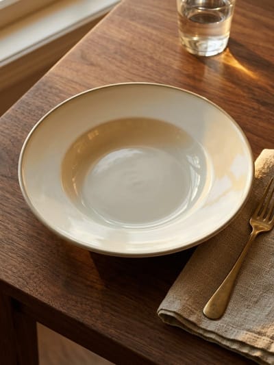 Ivory Glossy Ceramic Pasta Plate - 10 inch