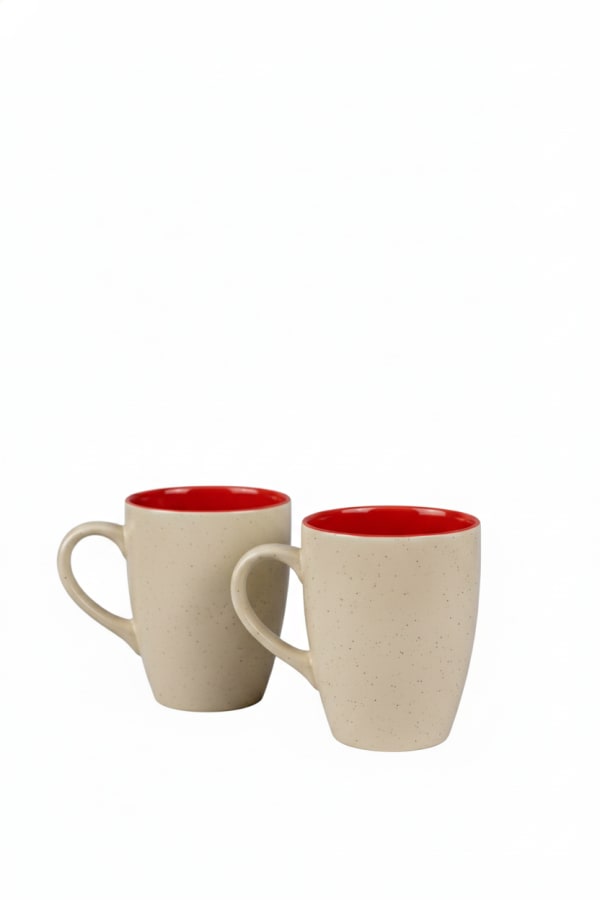 Handcrafted Speckled Ceramic Coffee Mug Set with Crimson Interior - Set of 2 — alternate view