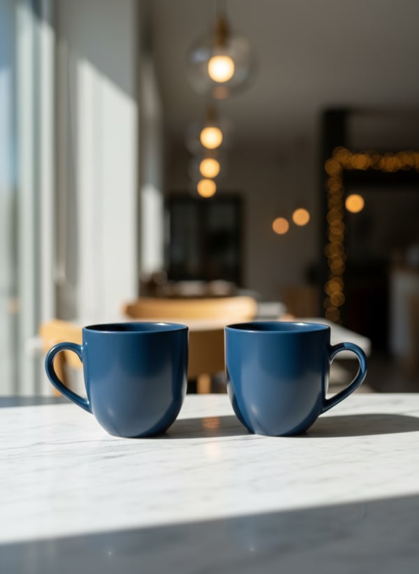 Midnight Blue Glossy Ceramic Tea Cups - Set of 2