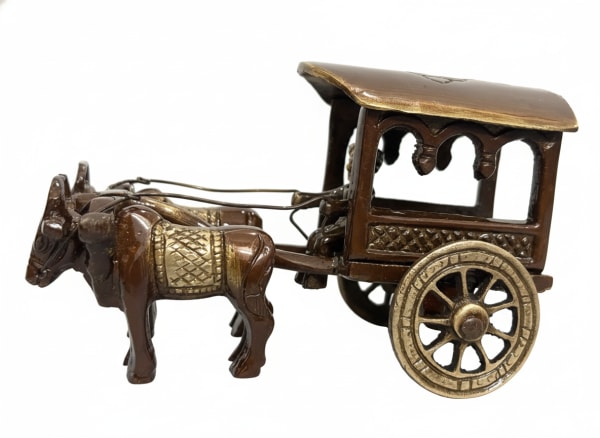 Antique Brass Handcrafted Bullock Cart Figurine - Traditional Indian Decor