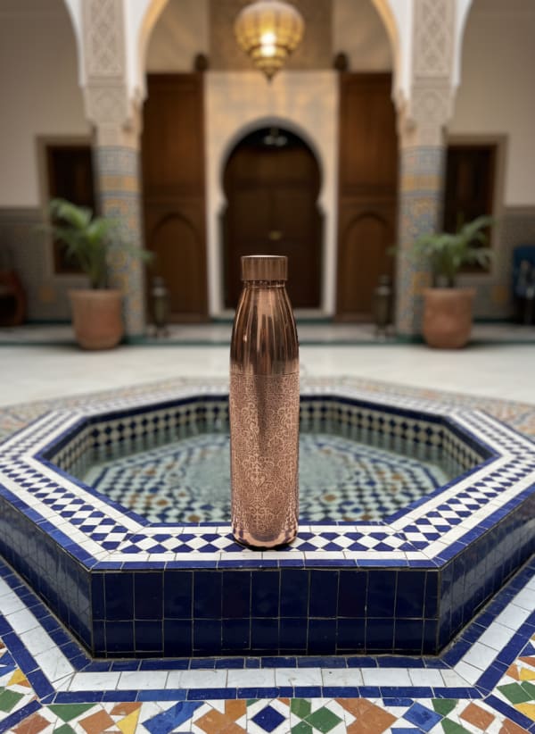 Hand-Engraved Pure Copper Water Bottle with Floral Motif - 950ml — alternate view
