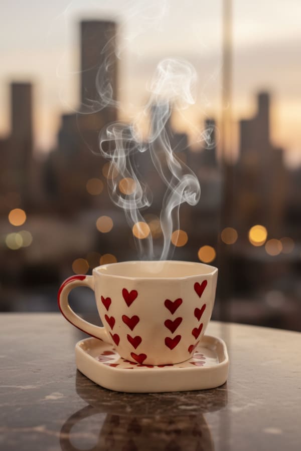 Romantic Heart Hand-Painted Ceramic Teacup and Saucer Set