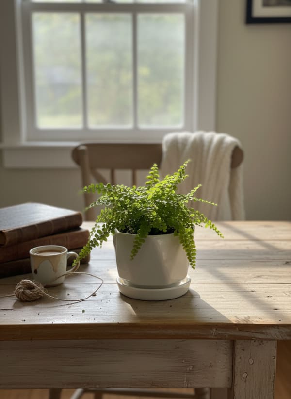 Geometric White Ceramic Planter with Saucer - Modern Indoor Flower Pot — alternate view