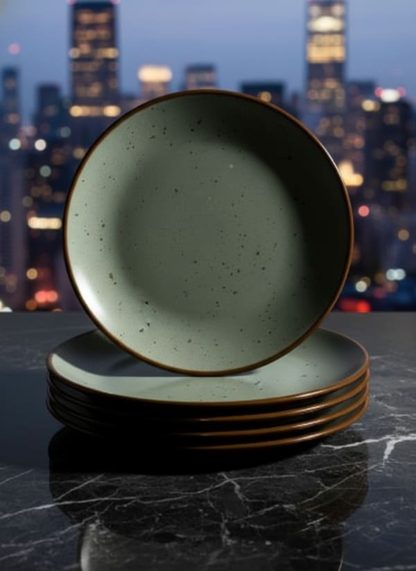 Artisanal Moss Green Speckled Ceramic Snacks Plates - Set of 4
