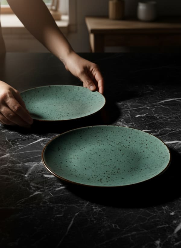 Emerald Speckled Ceramic Snacks Plates - Set of 2
