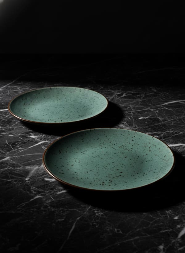 Emerald Speckled Ceramic Snacks Plates - Set of 2 — alternate view