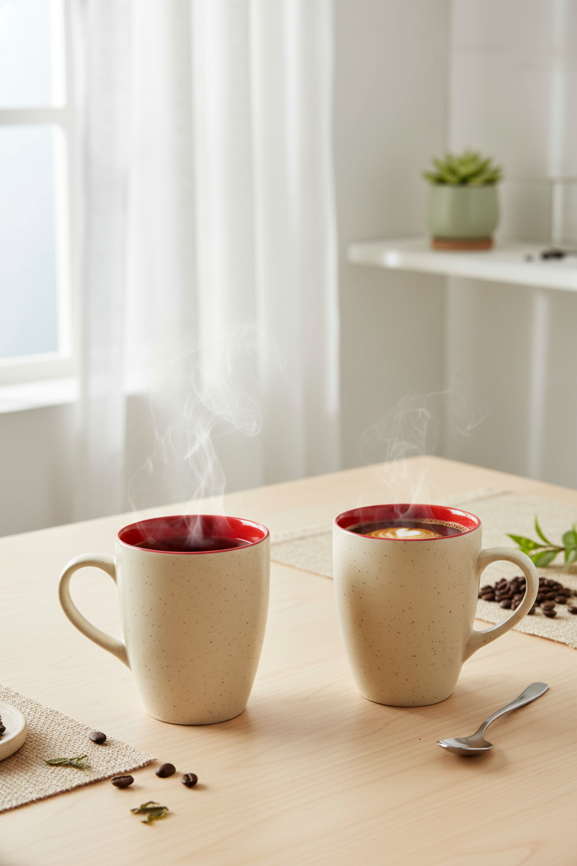 Handcrafted Speckled Ceramic Coffee Mug Set with Crimson Interior - Set of 2