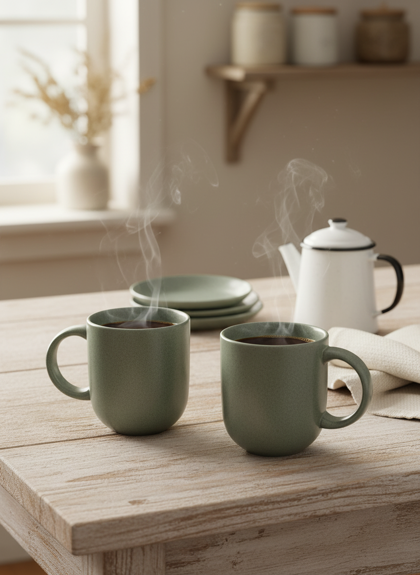 Handcrafted Sage Green Ceramic Tea Cups - Set of 2 — alternate view