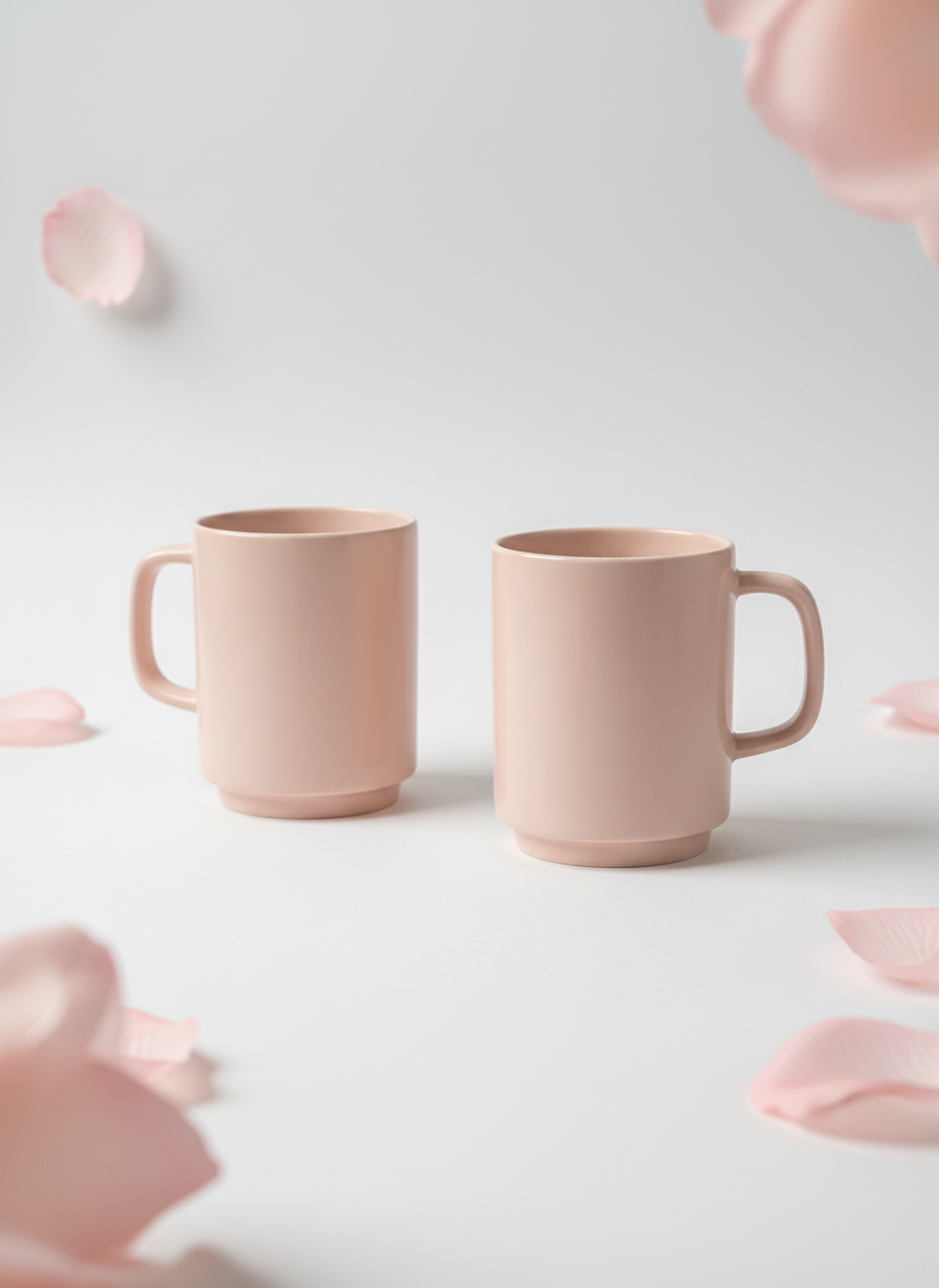 Blush Pink Minimalist Ceramic Coffee Mug Set - Set of 2