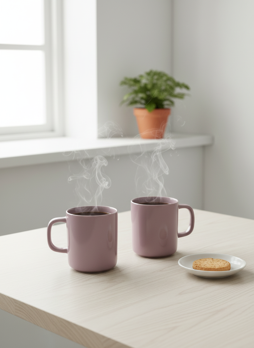 Purple Ceramic Coffee Tea Mug Set of 2 - Minimalist Glossy Finish — alternate view