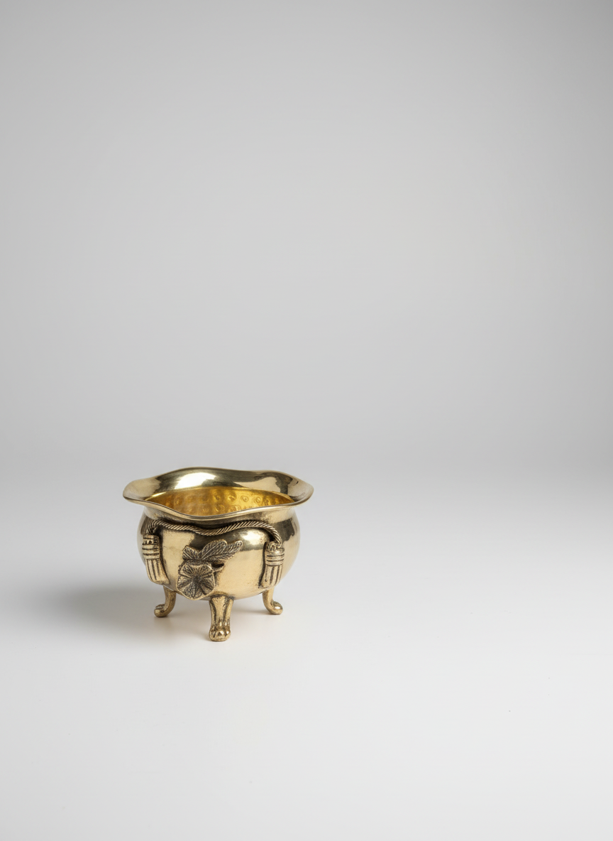 Handcrafted Vintage Brass Decorative Urn with Lid - Antique Floral Design — alternate view