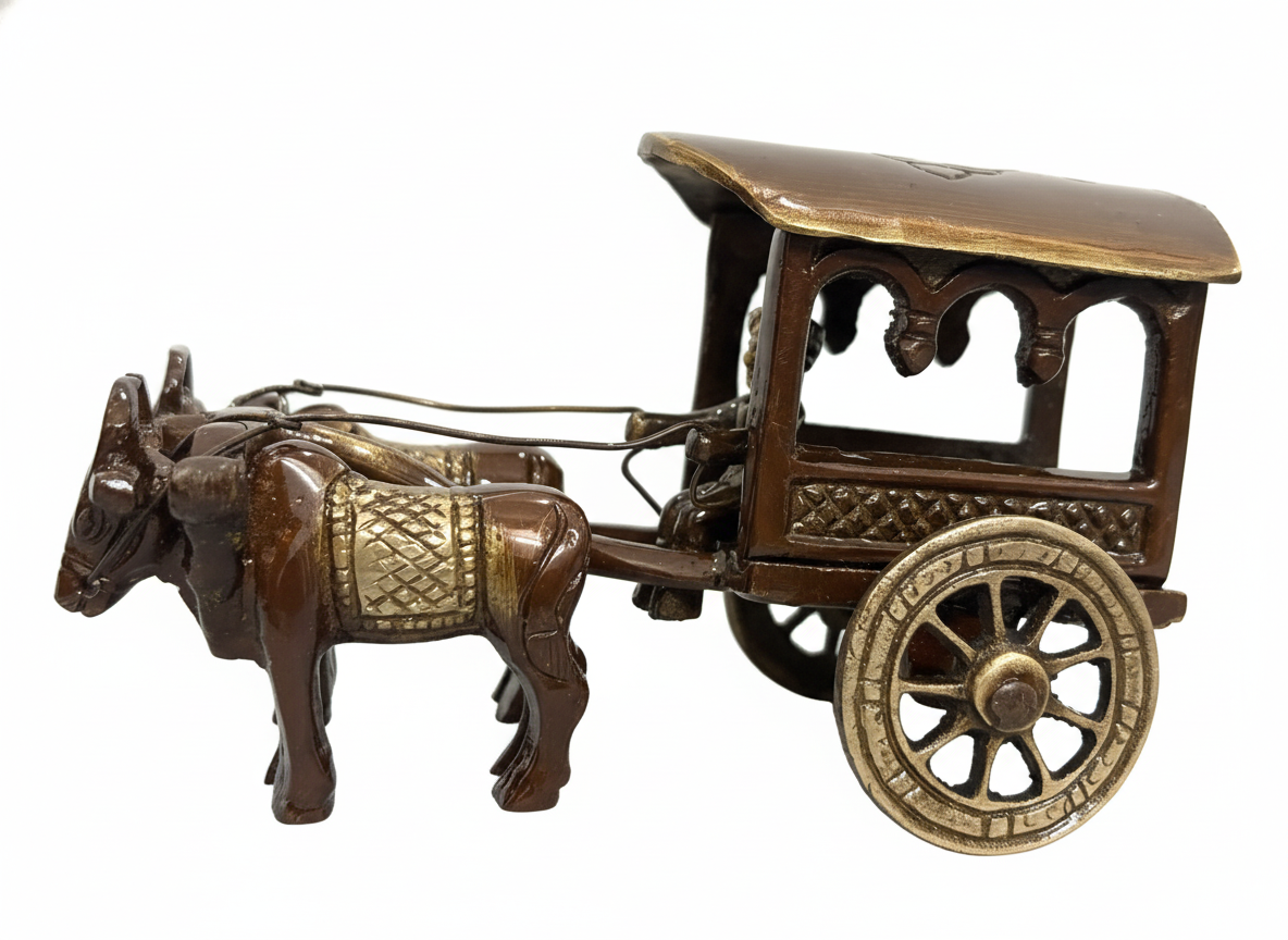 Antique Brass Handcrafted Bullock Cart Figurine - Traditional Indian Decor