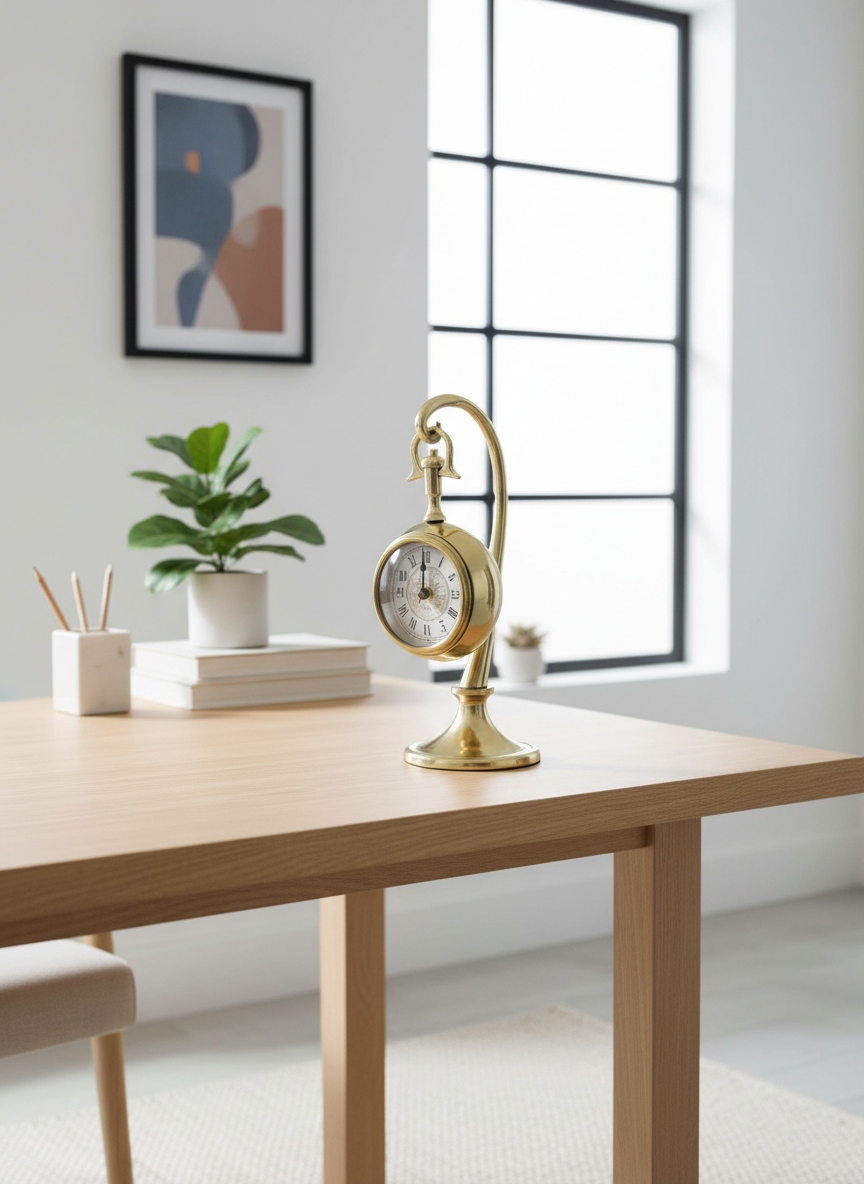 Vintage Style Brass Hanging Table Clock with Curved Stand with Gift Box — alternate view