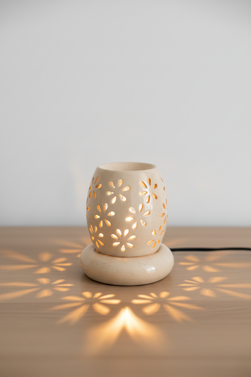 Floral Cut-Out Ceramic Electric Aroma Diffuser & Night Lamp — alternate view