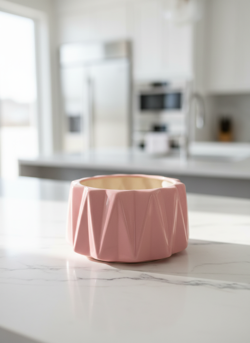 Modern Blush Pink Geometric Ceramic Indoor Planter - Origami Style Pot — alternate view