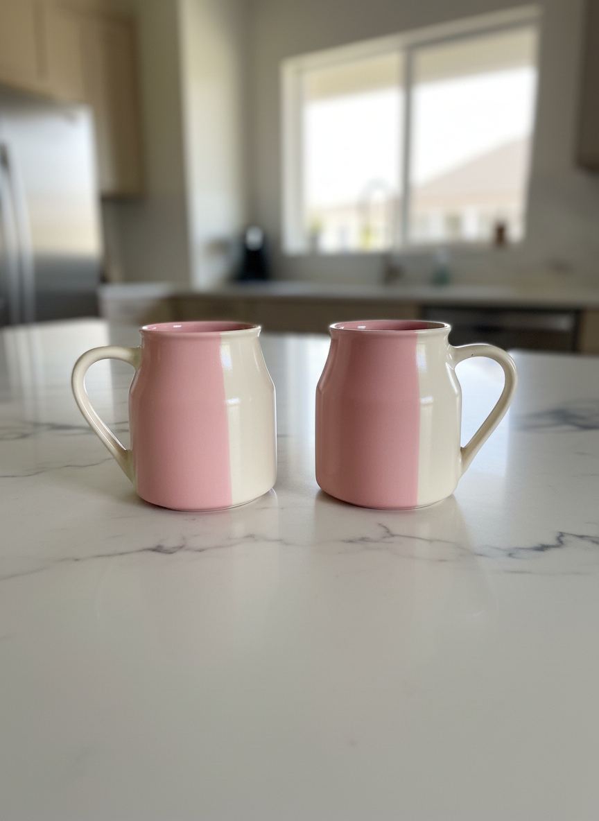 Minimalist Duo-Tone Ceramic Coffee Mug Set - Pink & White (Set of 2) — alternate view