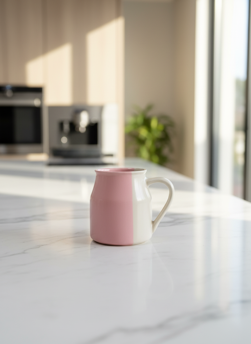 Handcrafted Modern Two-Tone Pink and Cream Ceramic Tea Coffee Mug 150 ml