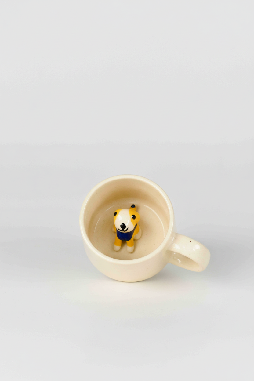 Handcrafted Ceramic Peek-a-Boo Dog Mug - Cute Hidden Puppy Coffee Cup for Kids